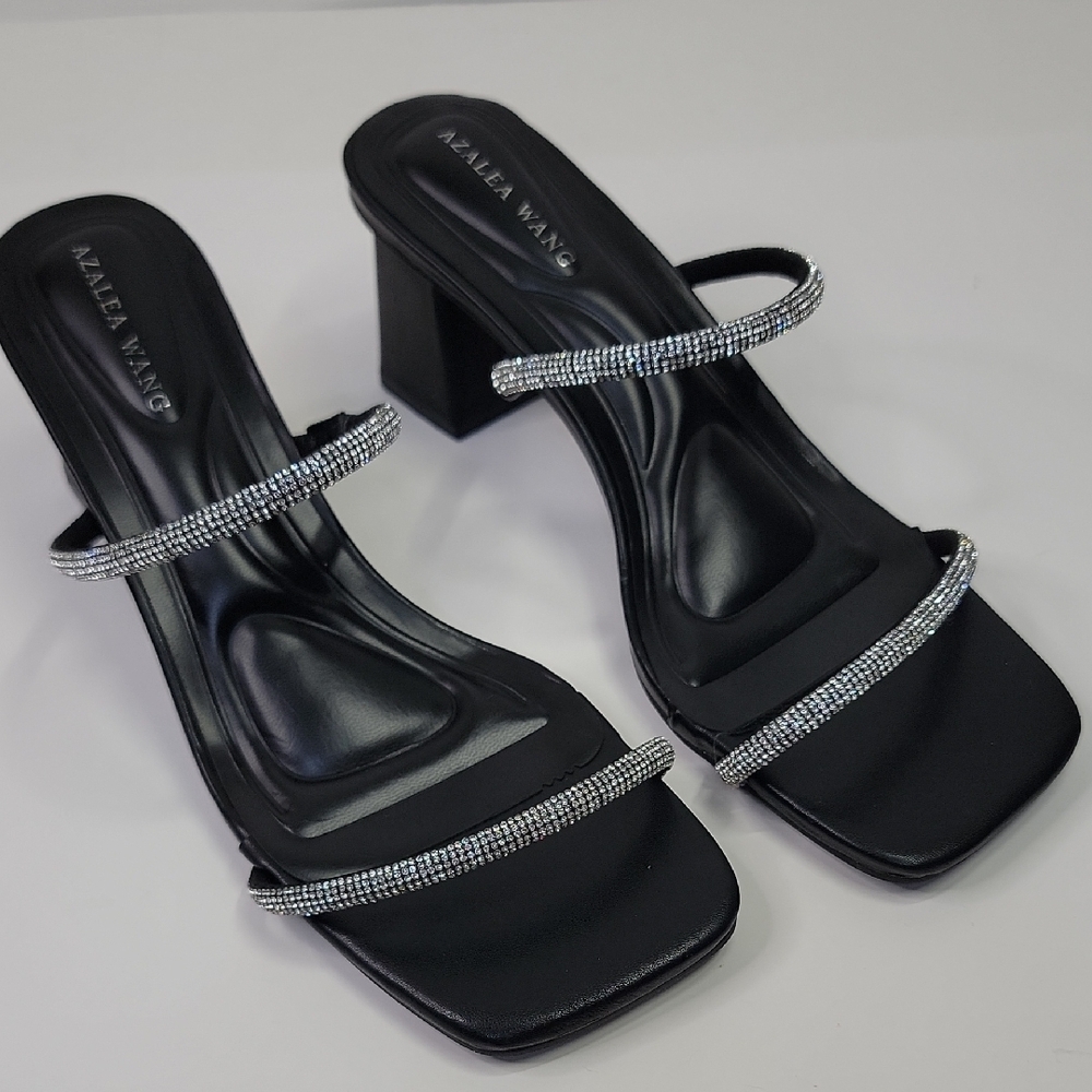 PROM SALE! AZALEA WANG NEW BLACK TWO STRAP SPARKLE SANDALS